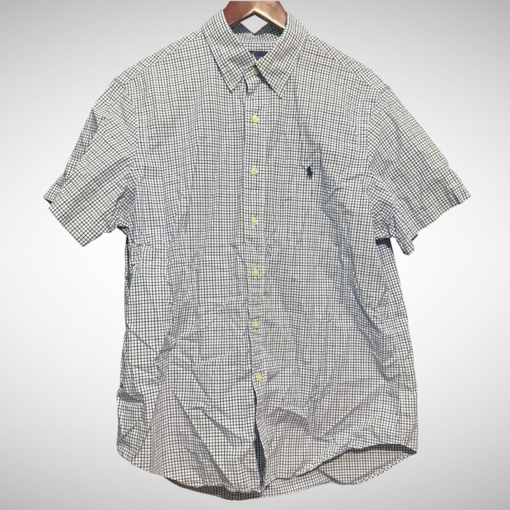Ralph Lauren Shirt Mens Large Short Sleeve Button  up Classic Fit Blue White